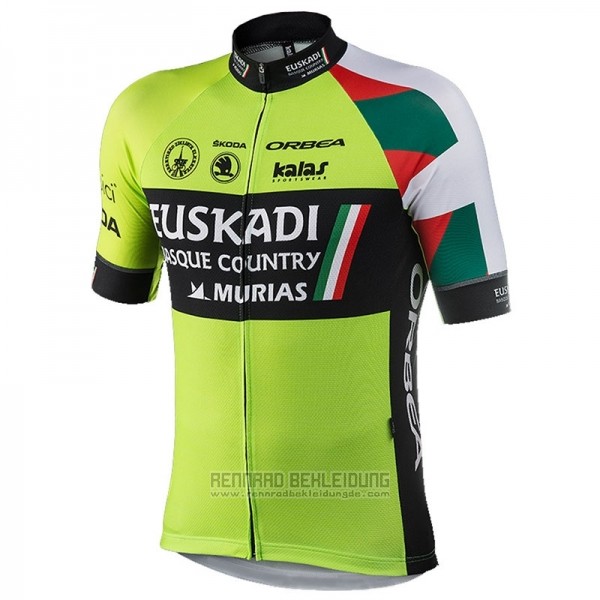 2018 Fahrradbekleidung Euskadi Murias Grun Shwarz Trikot Kurzarm und Tragerhose